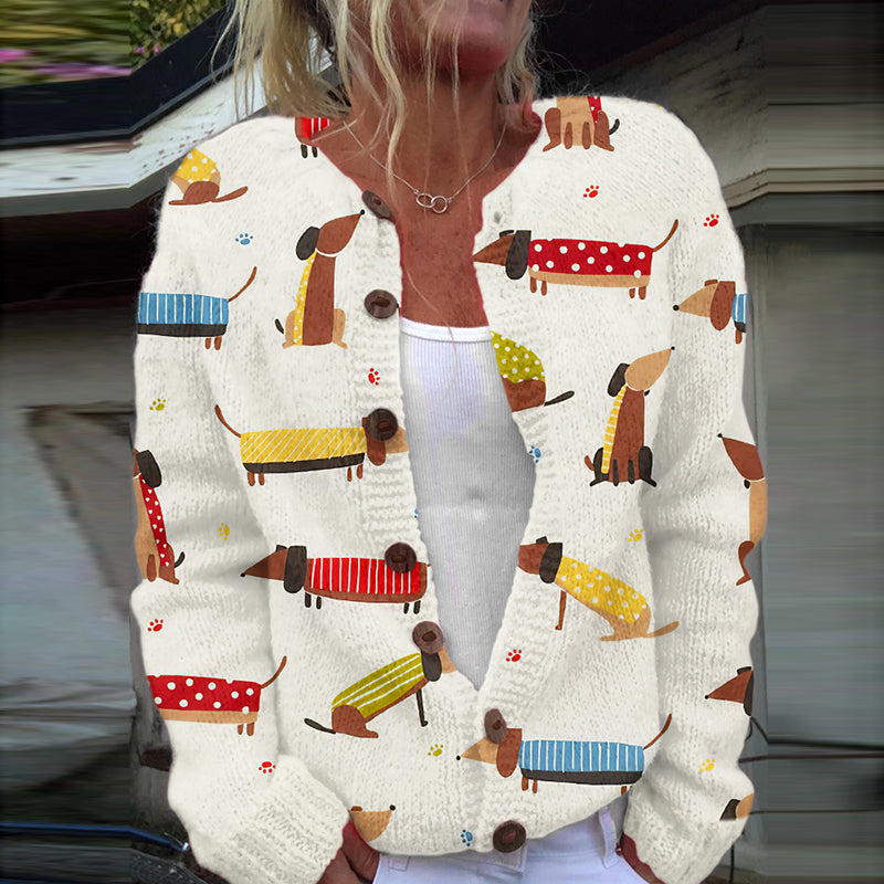 Comstylish Cute Dachshund Art Cozy Knit Cardigan