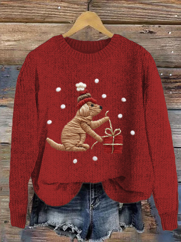 Comstylish Christmas Gift Dog Snowflake Crew Neck Sweater