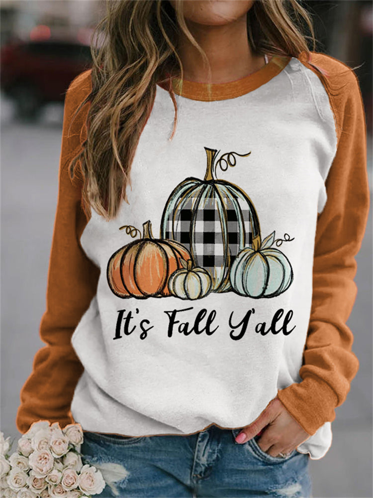 It's Fall Y'all Pumpkins Contrast Color Sweatshirt artswardrobe