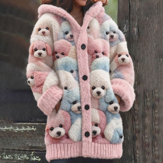 Comstylish Women's Cute Dog Pattern Hooded Sweater Cardigan