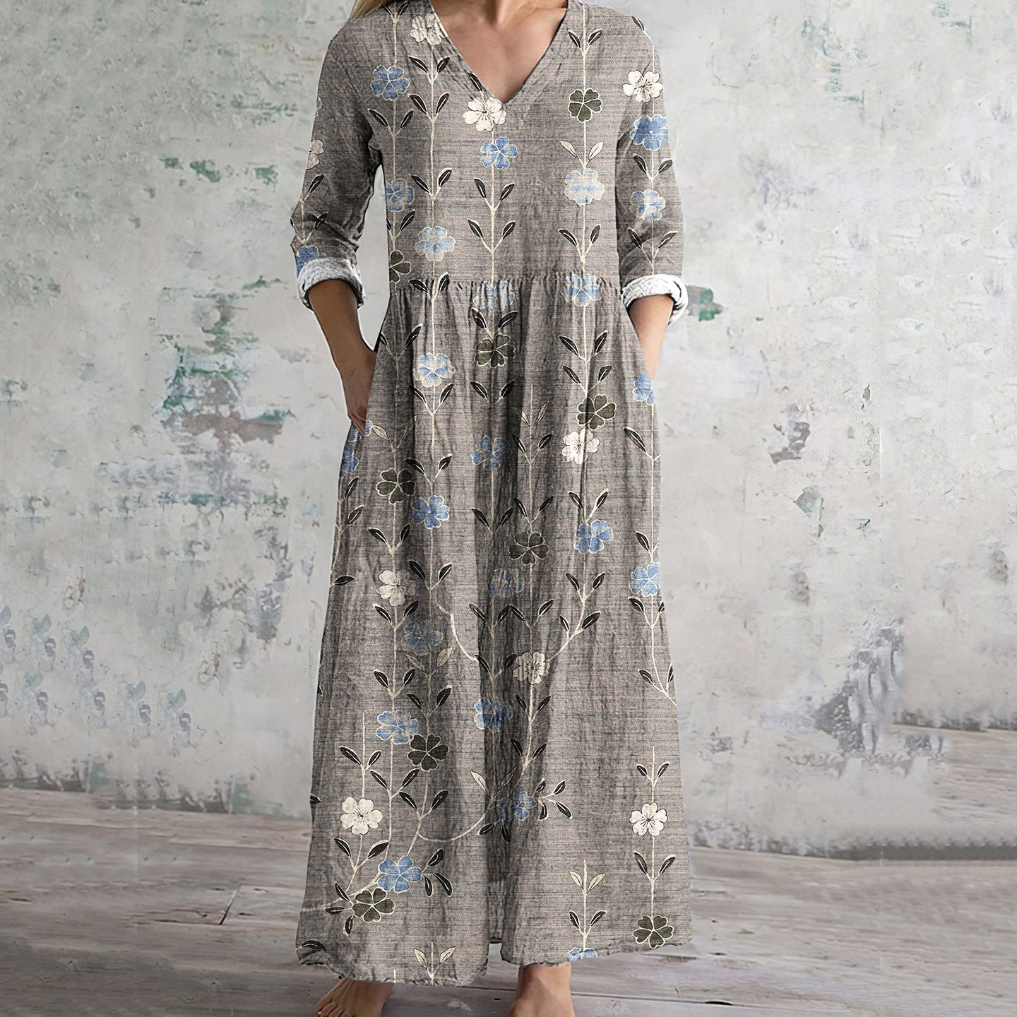 Vintage Floral Art Print Women's Linen Dress artswardrobe