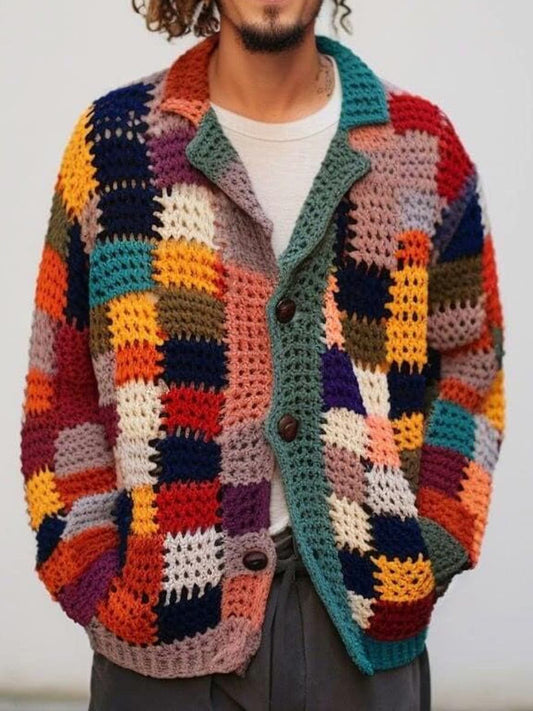 Vintage Colorful Square Patchwork Knit Cardigan elevenforest