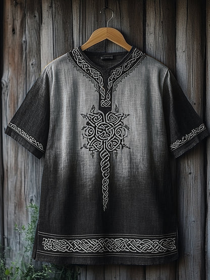 Men's Viking Celtic Knot Art Gradient Linen V-neck T Shirt artswardrobe