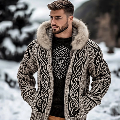 Men's Viking Kyle Style Thickened Fur Collar Zip-up Sweater artswardrobe
