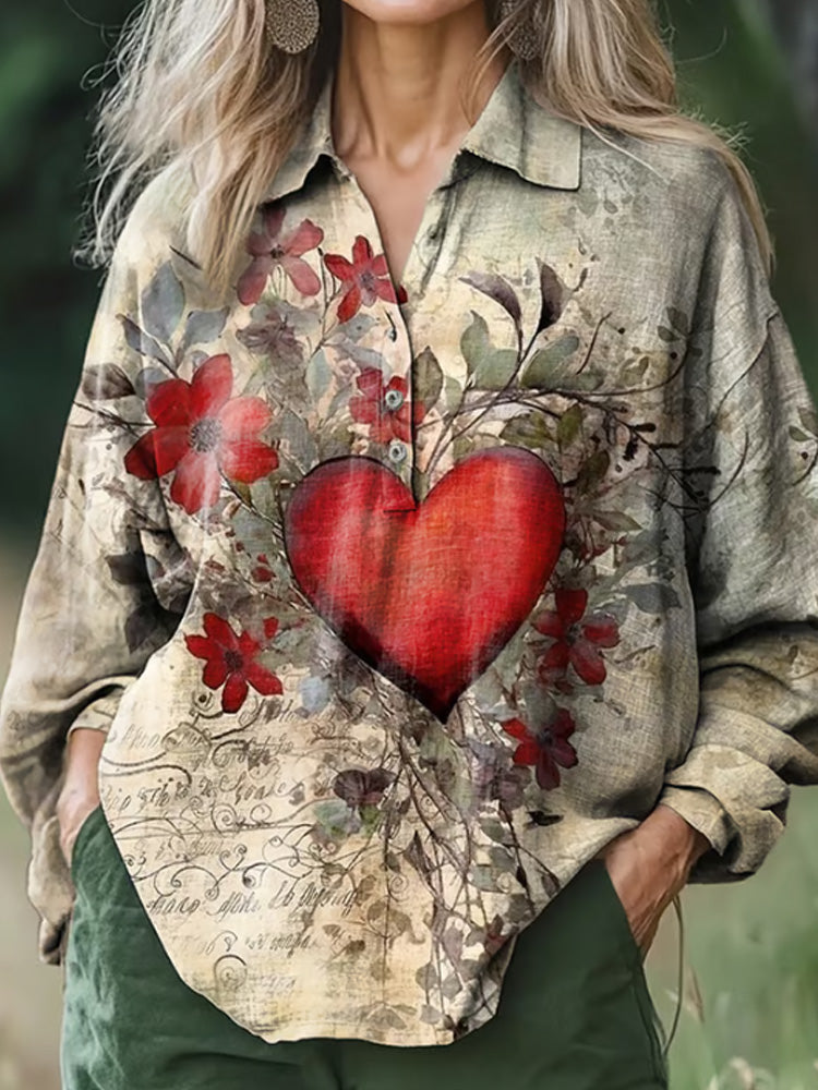 Comstylish Women's Hippie Valentine's Day Heart Print Shirt