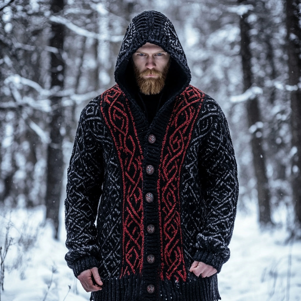 Men's Viking Celtic Knot Contrast Button Cardigan Sweater artswardrobe