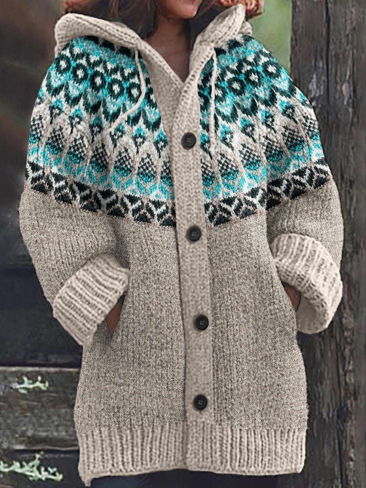 Vintage Tribal Icelandic Knitted Pattern Cozy Cardigan Sweater elevenforest