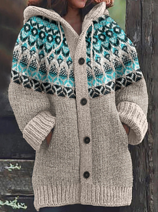 Vintage Tribal Icelandic Knitted Pattern Cozy Cardigan Sweater elevenforest