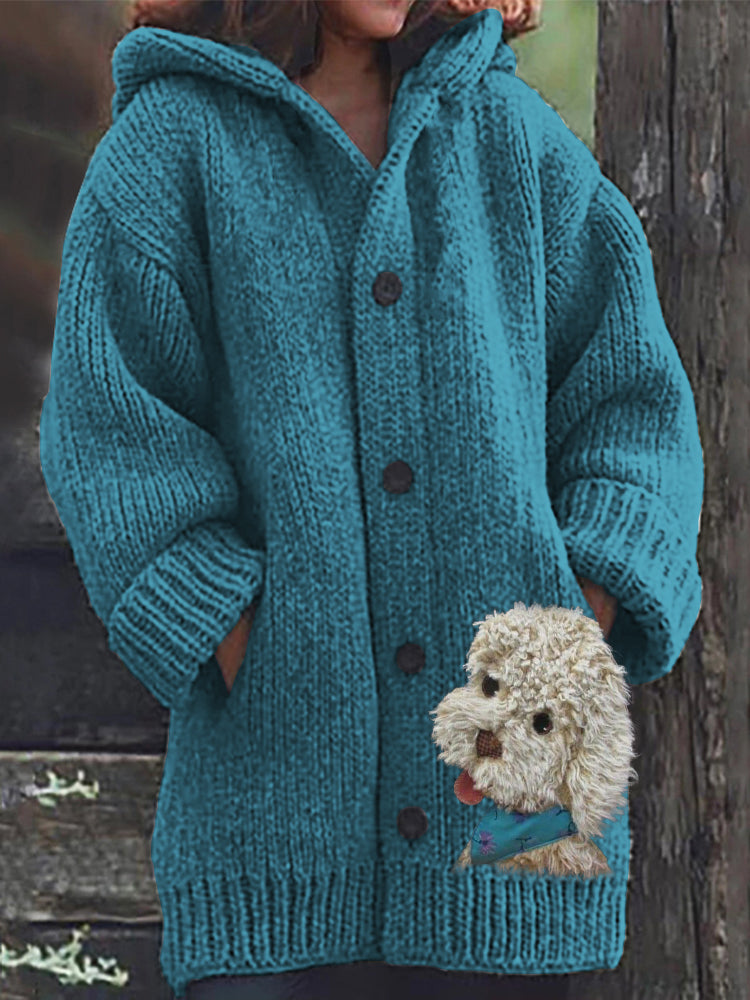 Comstylish Fuzzy Dog Plush Fiber Art Cozy Knit Hooded Cardigan