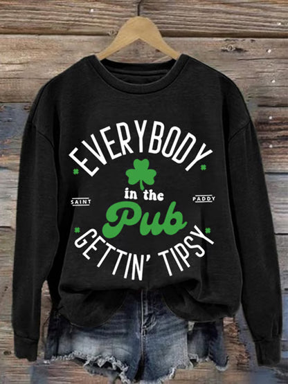 Comstylish Women's Everybody In The Pub Getting Tipsy St. Patrick's Day Printed Crew Neck Sweatshirt