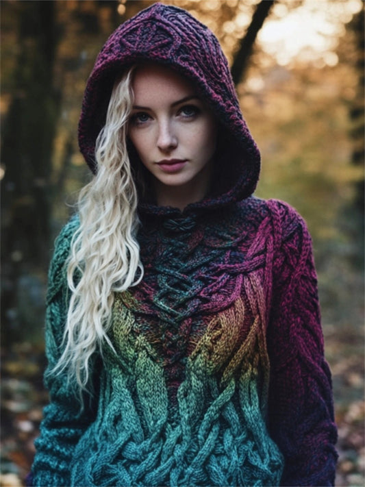 Mystical Gradient Celtic Vines Chunky Hooded Sweater elevenforest