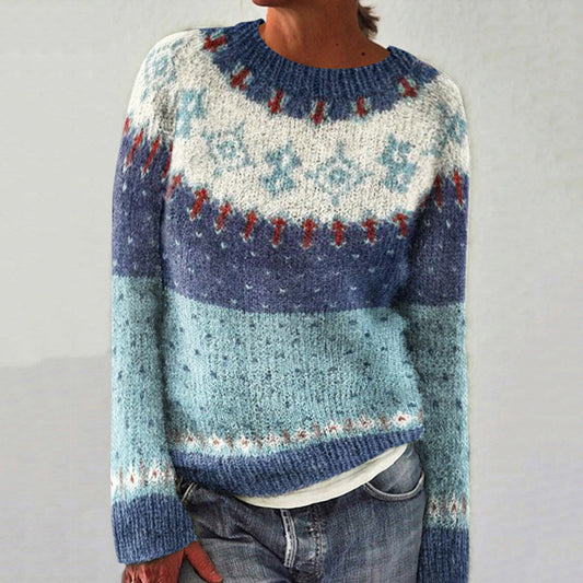 Vintage Contrast Patchwork Fairman Island Jacquard Sweater artswardrobe