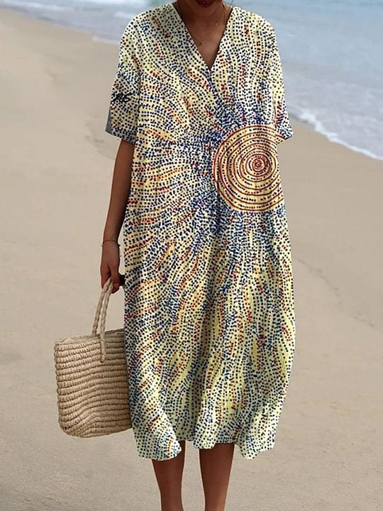 Women's Vintage Art Print Flowy Dress