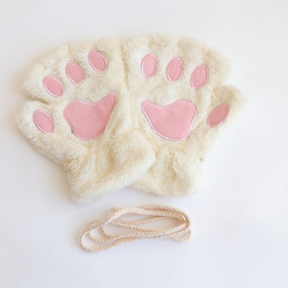 Comstylish Cute Cat Paw Half-finger Plush Gloves