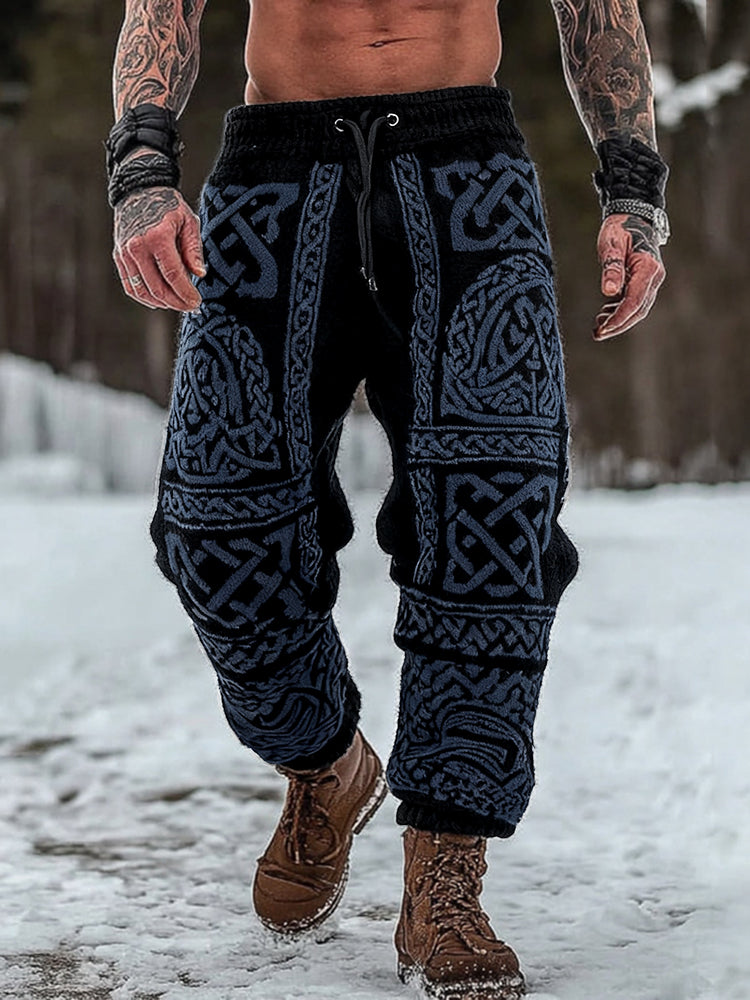 Men's Viking Celtic Geometry Pattern Art Cozy Knit Pants artswardrobe