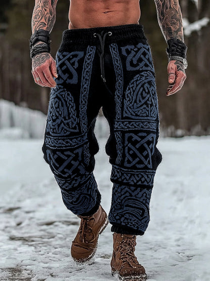 Men's Viking Celtic Geometry Pattern Art Cozy Knit Pants artswardrobe