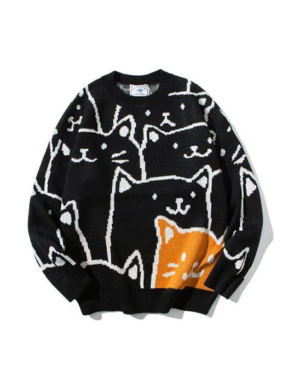 Cute Cat Pattern Loose Fit Cozy Sweater elevenforest