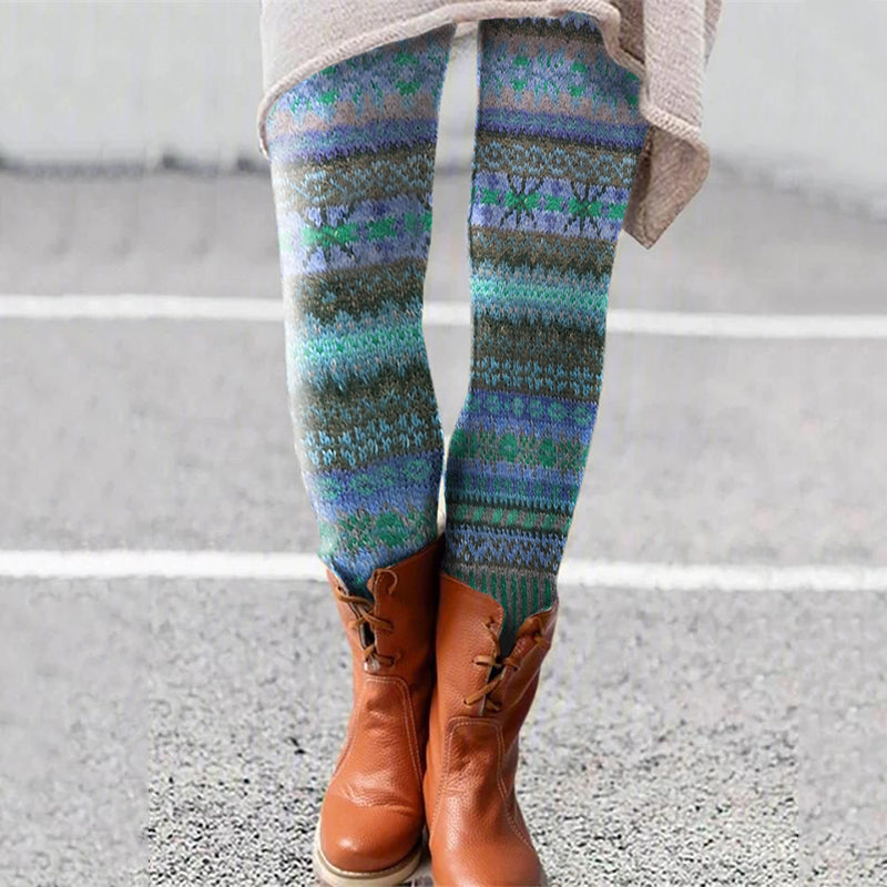 Retro Christmas Pattern Knitted Print Leggings artswardrobe