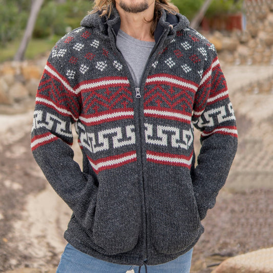 Mens Vintage Fair Isle Polar Bear Knitted Hooded Cardigan elevenforest