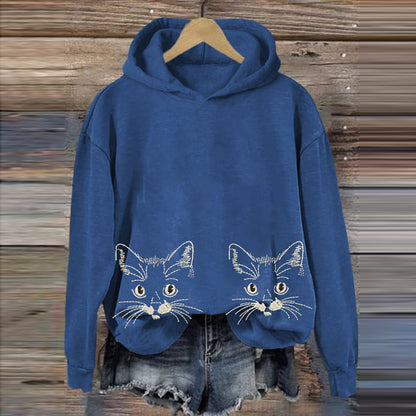 Women's Cute Cat Print Casual Hoodie elevenforest