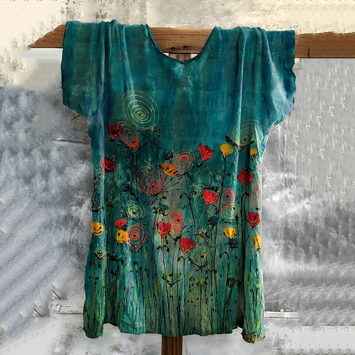 Vintage Embroidered Floral Art Cotton T-shirt artswardrobe