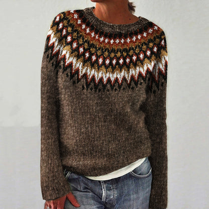 Retro Wave Pattern Crew Neck Sweater elevenforest