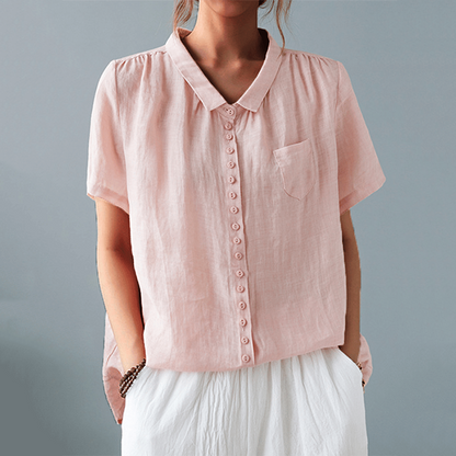 Comstylish Casual Lapel Button Design Cotton And Linen Shirt