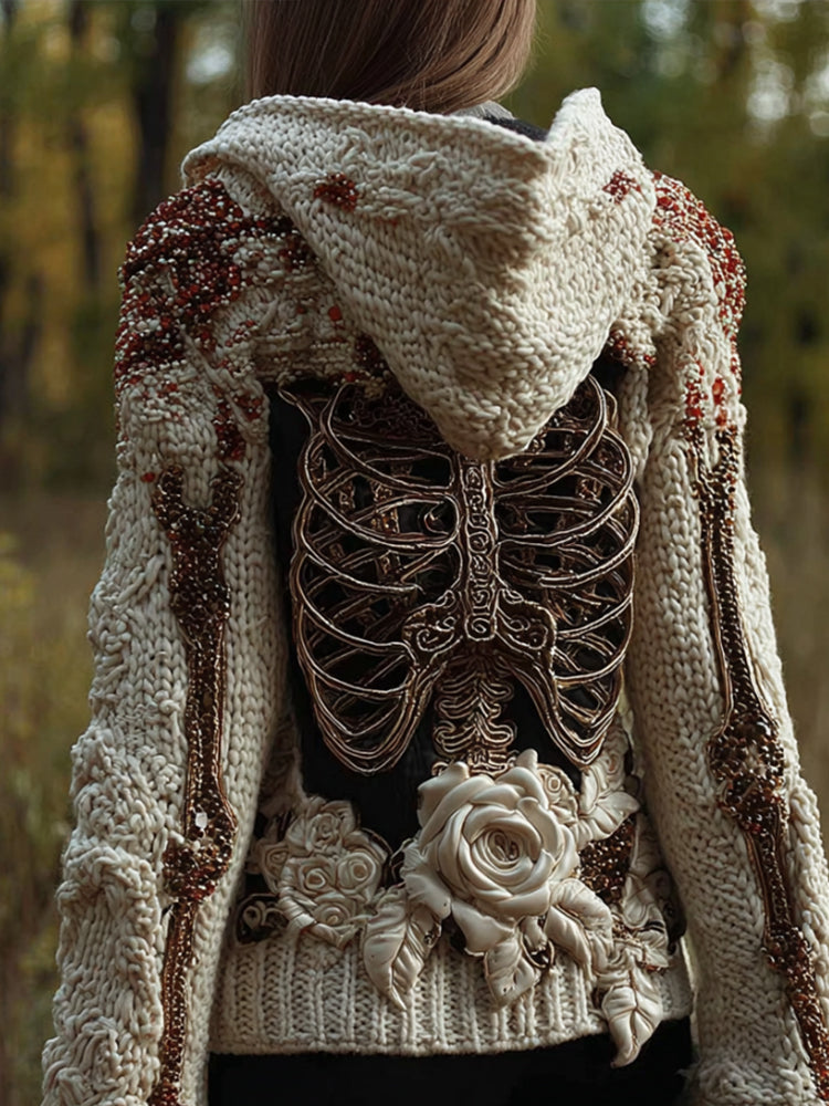 Halloween Anatomy Art And Flower Vintage Hooded Sweater artswardrobe