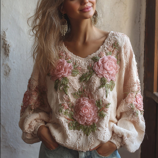 Women's Vintage Elegant Crochet Plant-patterned Warm Sweater elevenforest