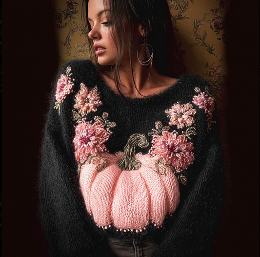 Comstylish Women's Christmas Pumpkin Element Knitted Sweater