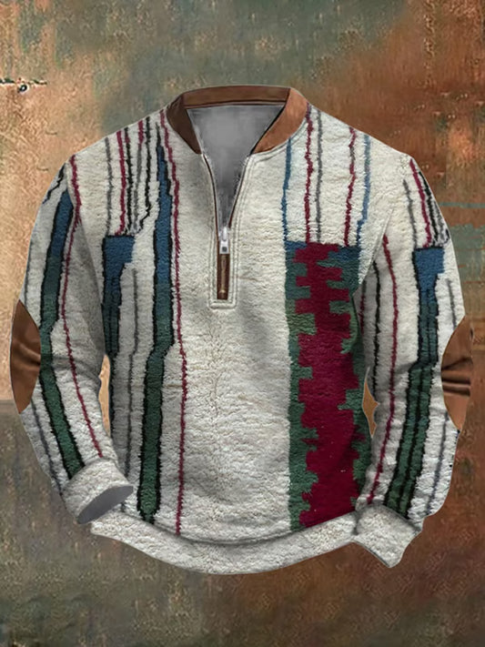 Men's Retro Print Casual Zip Sweater elevenforest