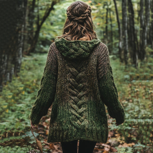 Women's Celtic Knot Retro Chunky Knit Hooded Cardigan elevenforest