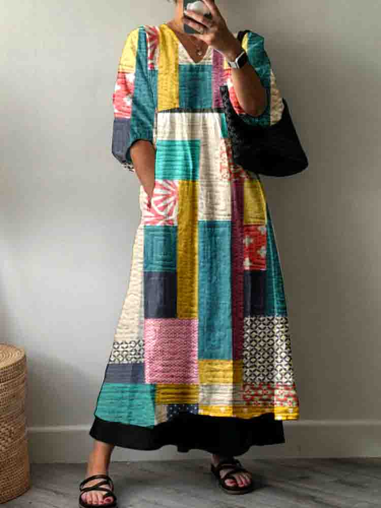 Women's Retro ethnic flowers Pattern Cotton Dress