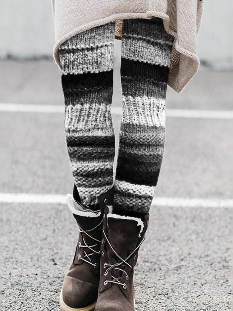 Vintage Black & White Patchwork Cozy Knit Leggings artswardrobe