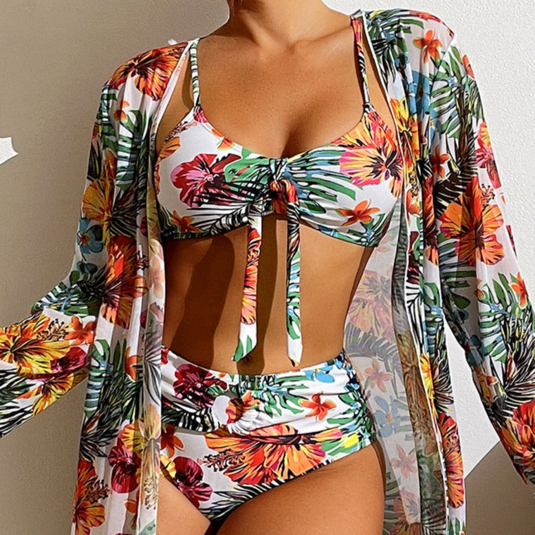ER | Bikini 3 pezzi a fiori con copricostume