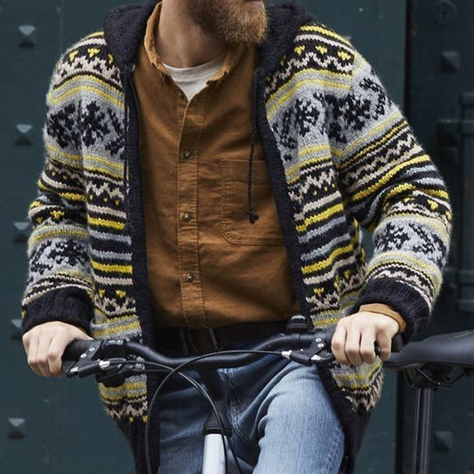 Mens Vintage Fair Isle Knitted Hooded Cardigan elevenforest
