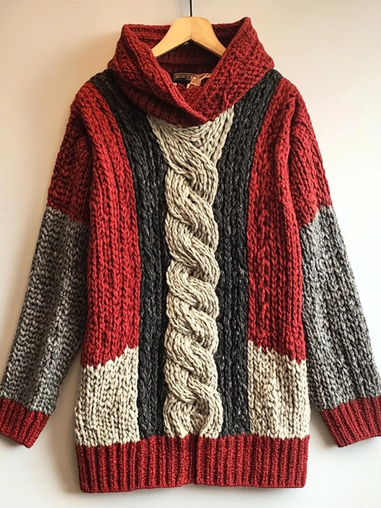 Classic Celtic Jacquard Contrast Color Cozy Chunky Hooded Sweater elevenforest