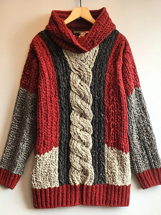 Classic Celtic Jacquard Contrast Color Cozy Chunky Hooded Sweater elevenforest