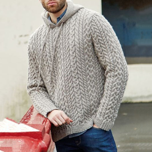 Men'S Vintage Knitted Jacquard Hooded Sweater elevenforest