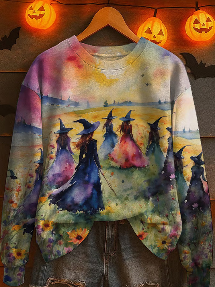 Women's Halloween Print Crew Neck Sweatshirt artswardrobe