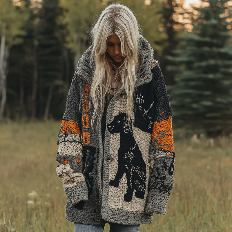 Comstylish Vintage Dog Cozy Lapel Knit Sweater