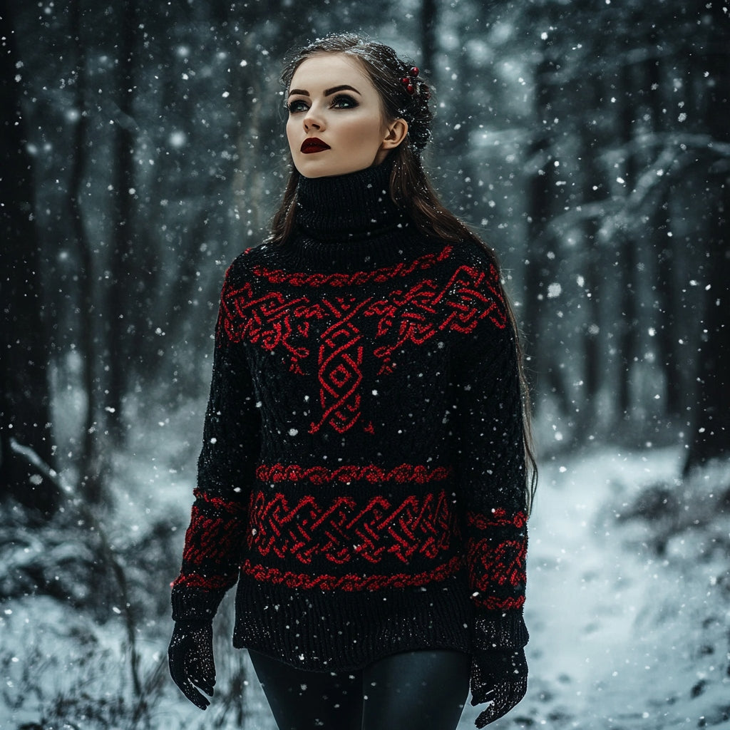 Viking Pattern Cozy Turtleneck Knit Sweater elevenforest