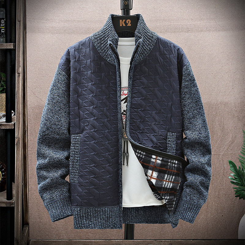 Men's Stand Collar Stitched Plush Cardigan elevenforest