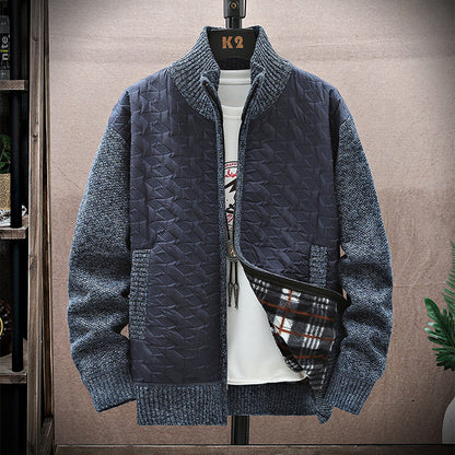 Men's Stand Collar Stitched Plush Cardigan elevenforest