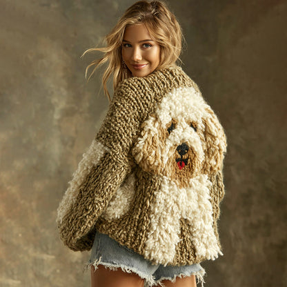 Vintage Fluffy Cute Dogs Felt Cozy Knit Sweater elevenforest