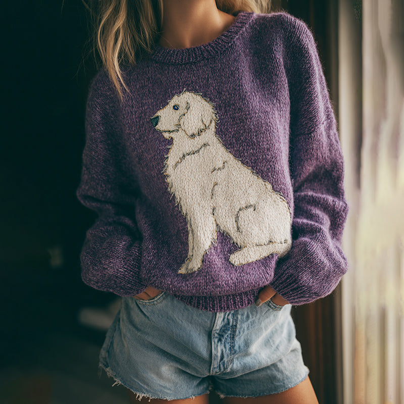 Comstylish Fuzzy Golden Retriever Dog Family Felt Cozy Knit Sweater