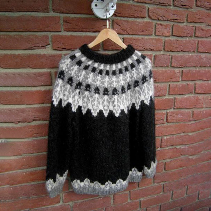 Vintage Warm Knitted Jacquard Iceland Crew Neck Sweater elevenforest