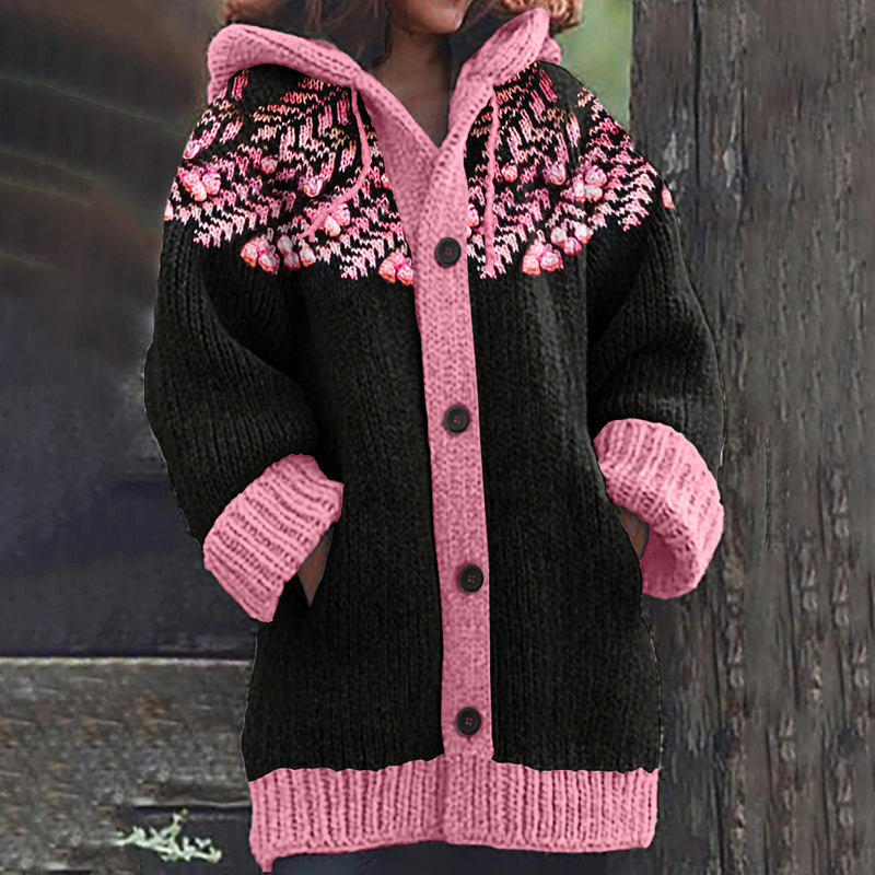 Vintage Pink Floral Embroidery Art Knit Hooded Cardigan elevenforest