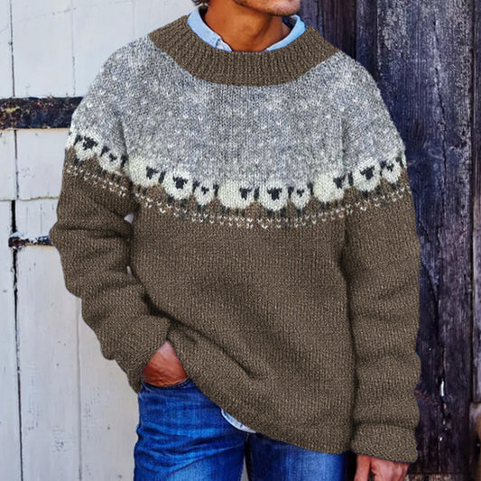 Mens Vintage Fair Isle Sheep Knit Art Cozy Sweater elevenforest