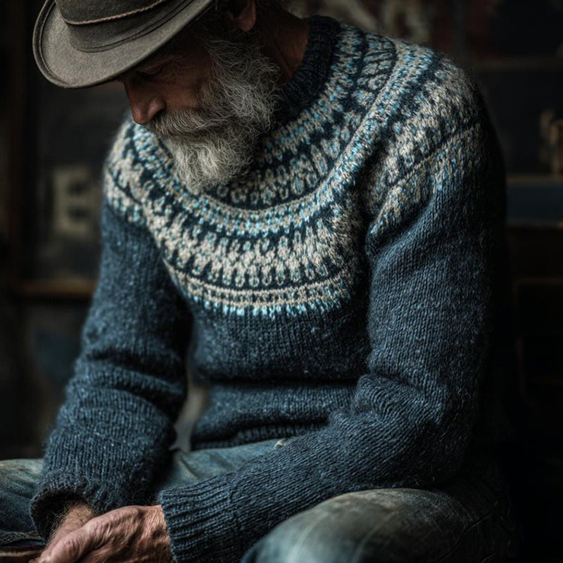 Vintage Norwegian Knit Fair Isle Jacquard Crew Neck Sweater elevenforest